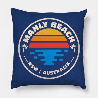 Retro Manly Beach New South Wales Australia Vintage Beach Emblem Pillow