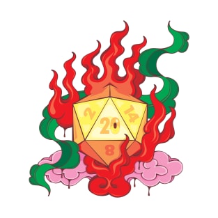 D20 Lucky Dice on Fire T-Shirt