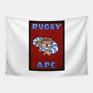 Rugby Ape on Red Tapestry