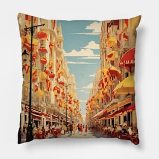 La Rambla Barcelona Spain Travel Tourism Retro Vintage Pillow