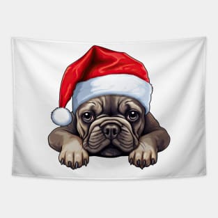 Christmas Peeking French Bulldog Tapestry