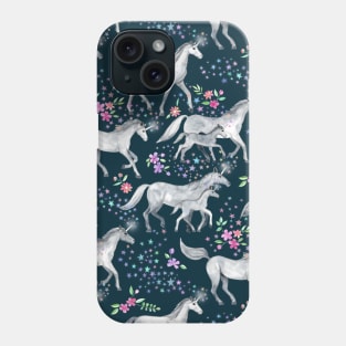 Unicorns and Stars on Dark Teal Phone Case