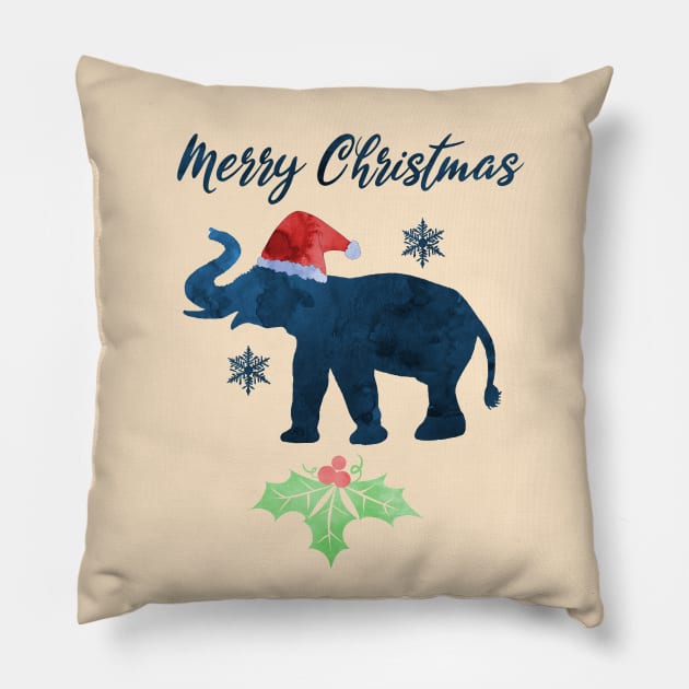 Christmas Elephant Art Pillow by TheJollyMarten