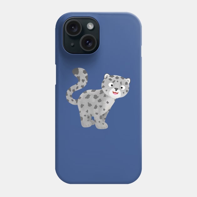 Cute snow leopard cartoon illustration Phone Case by FrogFactory