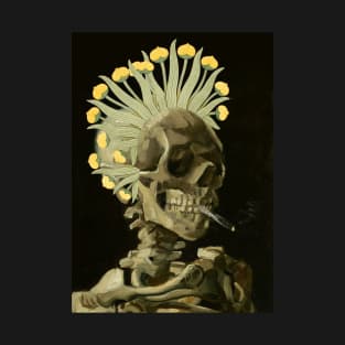 Smoking Skeleton with Floral Headdress T-Shirt