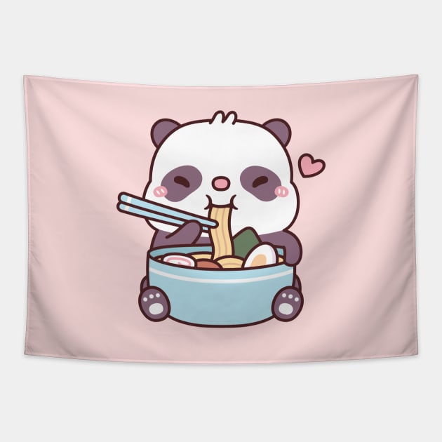 Cute Baby Panda Loves Eating Ramen Noodles Tapestry by rustydoodle