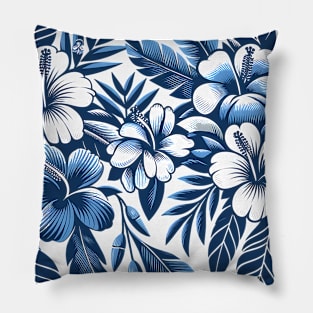 Aloha Hawai'i Hibiscus Floral Blue Pattern by Hawaii Nei All Day Pillow