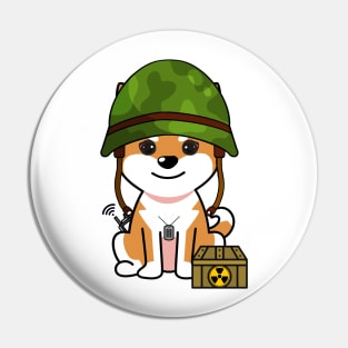 Funny orange dog is a soldier Pin