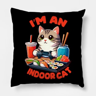 Funny Indoor Cat Eating Sushi Pillow