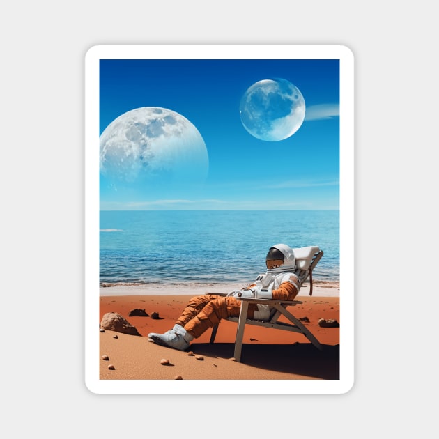 Astronaut on Mars beach Magnet by Malinda