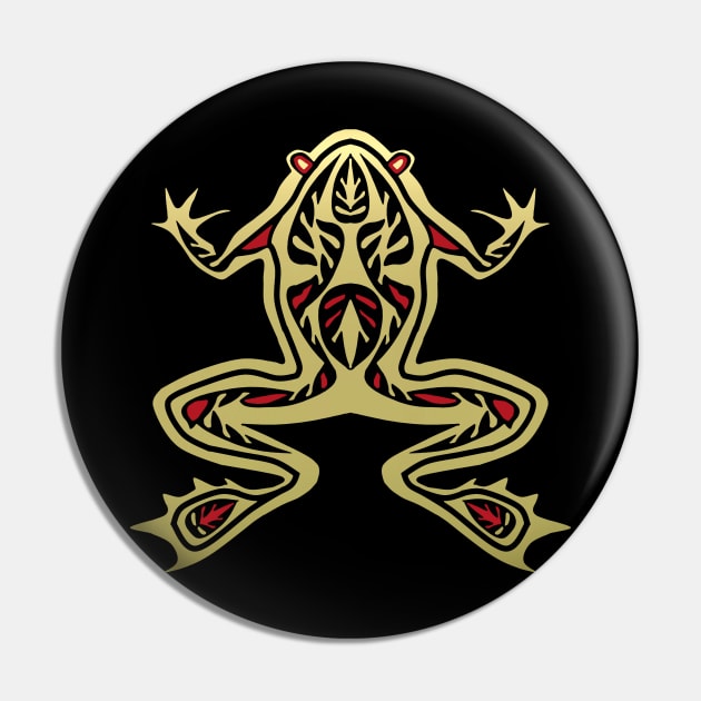 Frog in Gold and Black Totem Design Pin by PatricianneK