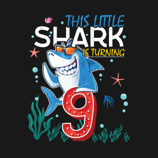 Turning 9 Years Old, Boy Girl Shark Birthday Theme, 9th Bday T-Shirt