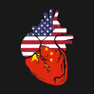 USA and Chinese flag heart T-Shirt