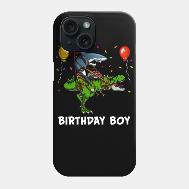 Birthday Boy Shark Ninja Riding Dinosaur Phone Case by underheaven