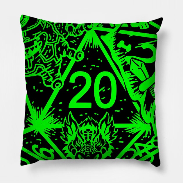 Dice Art DM Tabletop Gaming Gift Dragons D20 Dice Set Print Pillow by Linco