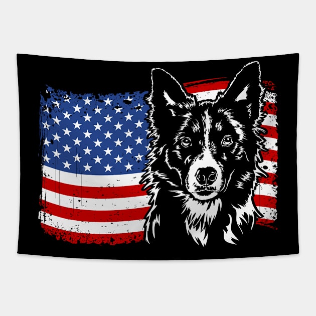 Proud Border Collie American Flag patriotic dog Tapestry by wilsigns