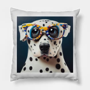 Dalmatian wearing colorful nerd glasses Pillow