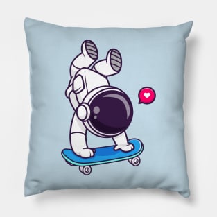 Cute Astronaut Playing Skateboard Cartoon Pillow