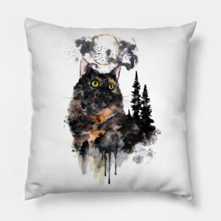 Forest Truffle Surreal Watercolor Tortoiseshell Cat Pillow