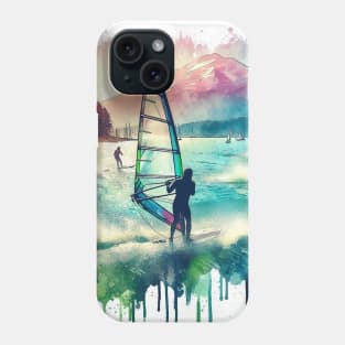 Artistic illustration of windsurfers at Mount Hood Phone Case