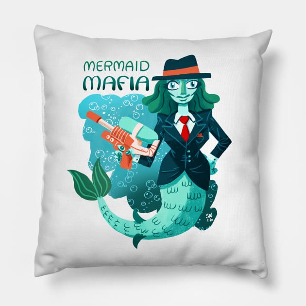 Mermaid Mafia Pillow by washburnillustration