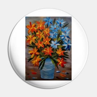 some abstract orchids in red and yellow and. Blue and white and I love the vase in glass and metallic finish on it Pin