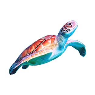 Green Sea Turtle illustration, original artwork. Vibrant turquoise, blues and reds T-Shirt