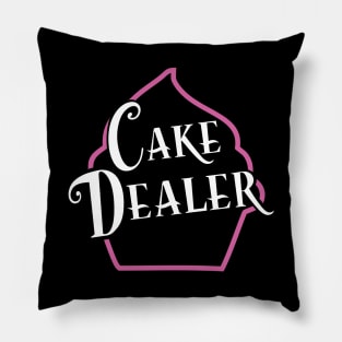 Pink cupcake design with cake dealer text inside Pillow