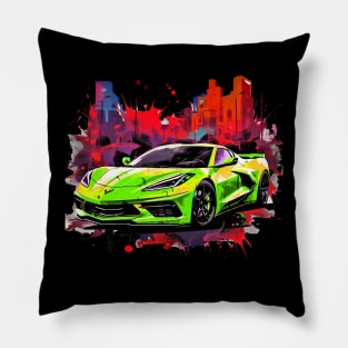 C8 Corvette Sports car supercar race car green for boys men Pillow