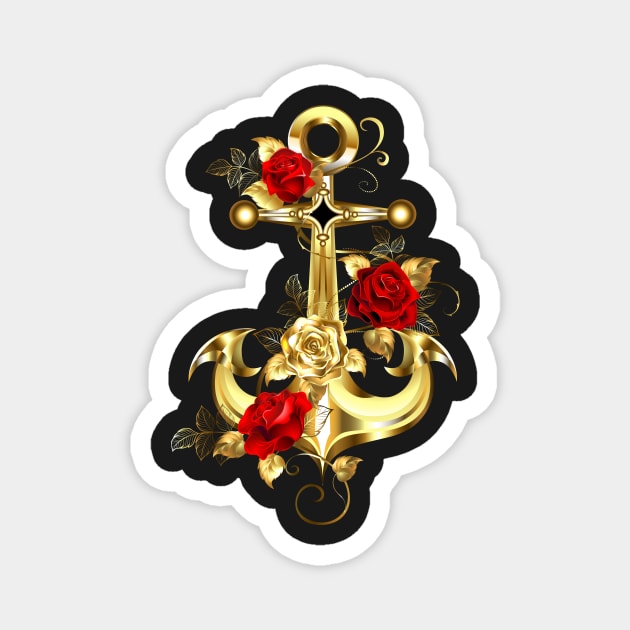 Golden Anchor with Roses ( Gold Anchor with Gold Roses ) Magnet by Blackmoon9