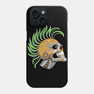 Tattooed Robot Skull with Green Mohawk Phone Case