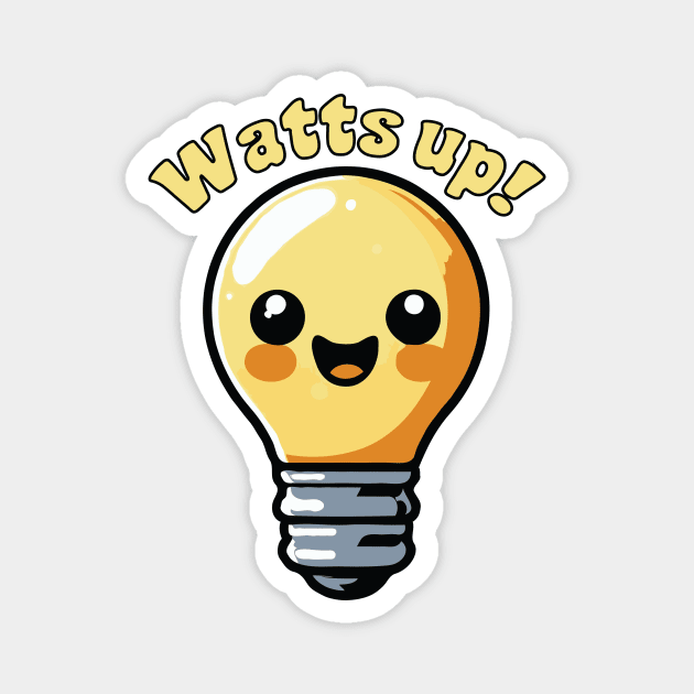 Watts Up Cute Electricity Light Bulb Cartoon Pun Magnet by valiantbrotha