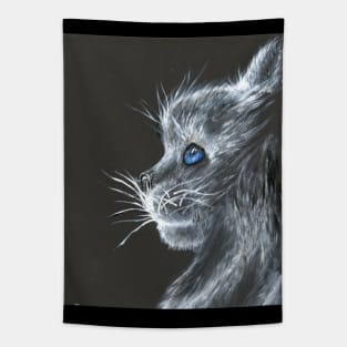 kitty cat monochrome white on black acrylic painting Tapestry