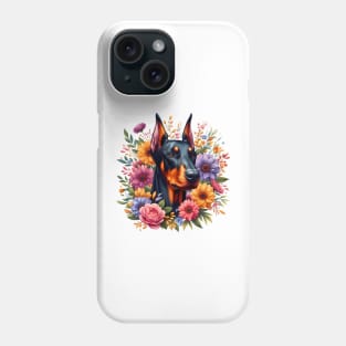 A doberman with beautiful colorful flowers Phone Case