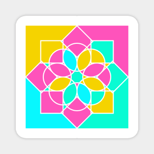 Random geometric elements in square print with bright neon colors Magnet