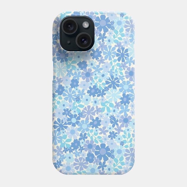 RETRO BLUE FLORALS GROOVY 60S PATTERN DITSY DAISY SCANDINAVIAN AESTHETIC TURQUOISE PASTEL BLUE Phone Case by blomastudios