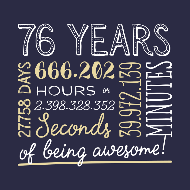 76th Birthday Gifts - 76 Years of being Awesome in Hours & Seconds by BetterManufaktur