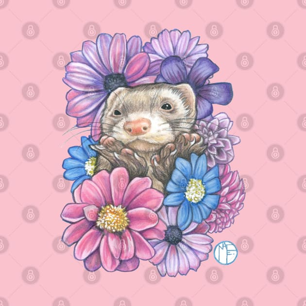 Ferret And Flowers by Nat Ewert Art