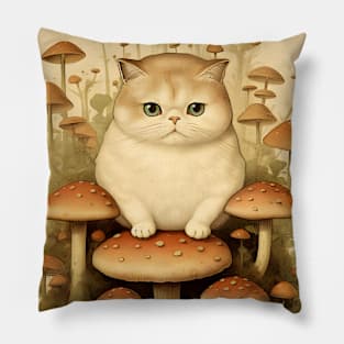 Feline Forest Fungi: Whimsical Adventures of Cats and Mushrooms Pillow