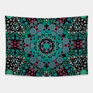 Dot Mandala Flower Blue Green and Red Tapestry