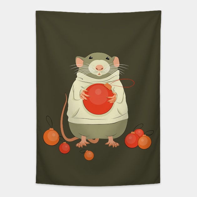 Mouse with a Christmas ball II Tapestry by lents