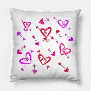 Valentine red, pink and purple hearts pattern with arrows Pillow