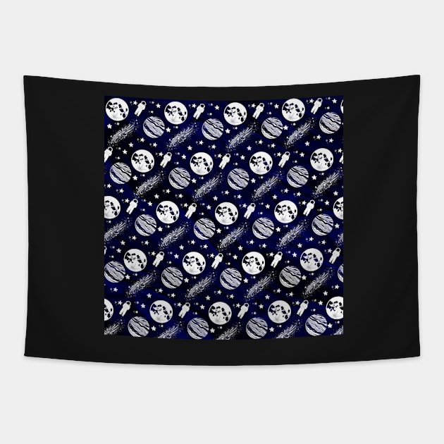 Space Print - Astronaut, Moon, Galaxy, Stars, Planet Tapestry by FernheartDesign