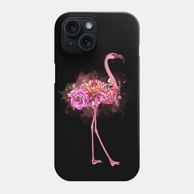 Pink Flamingo and pink flowers roses Phone Case by Collagedream