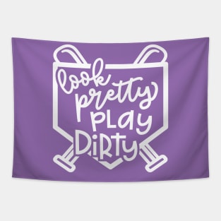 Look Pretty Play Dirty Softball Baseball Mom Cute Funny Tapestry