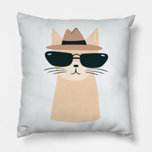 Dapper Cat Minimalism: Cream Fedora & Glasses Art Pillow