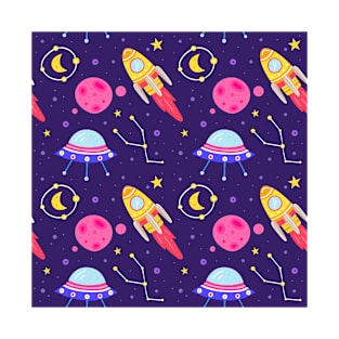 Rockets Fly To The Moon Children Pattern T-Shirt