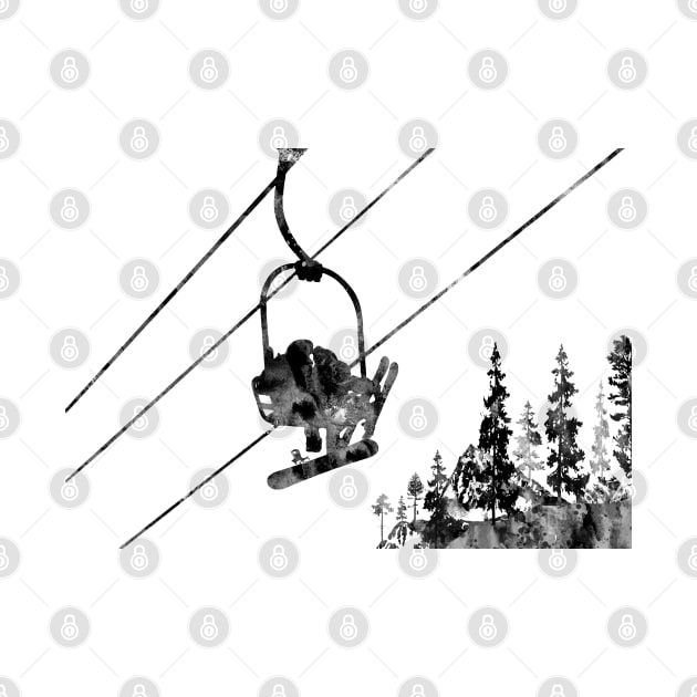 Snowboarder and a skier on the lift by RosaliArt