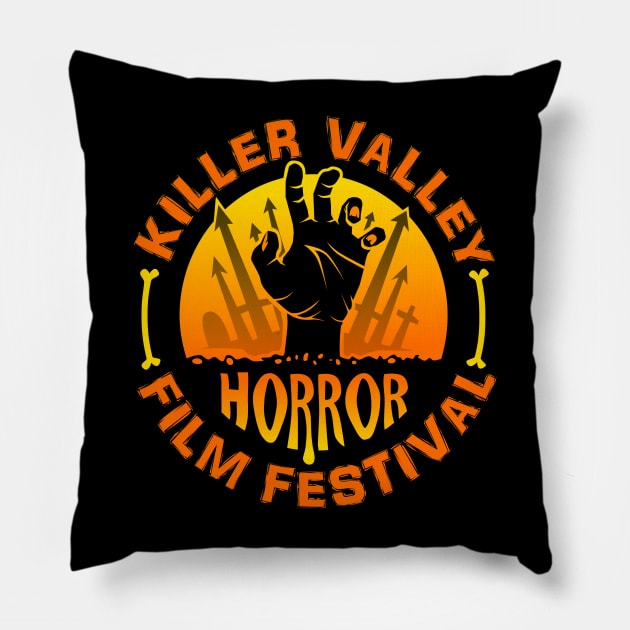 Horror Fest - ORANGE & BLACK LOGO Pillow by The Killer Valley Graveyard