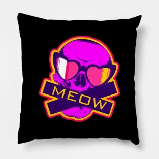 A meowing skull in vintage heart-shaped glasses. Pillow